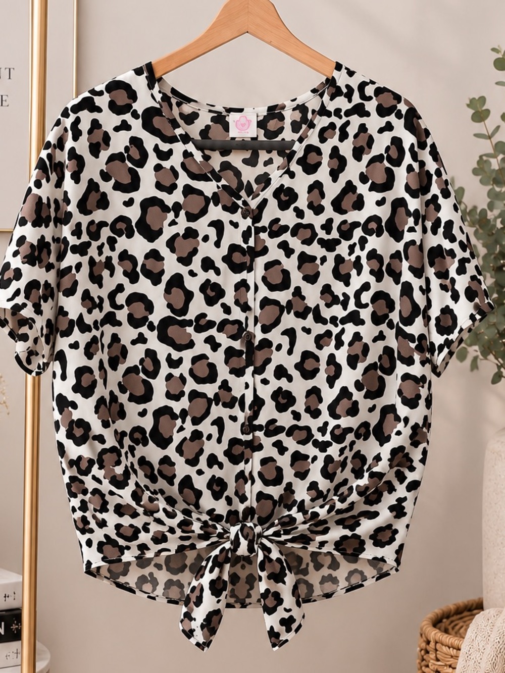 Leopard button up Short Sleeve Blouse - Women